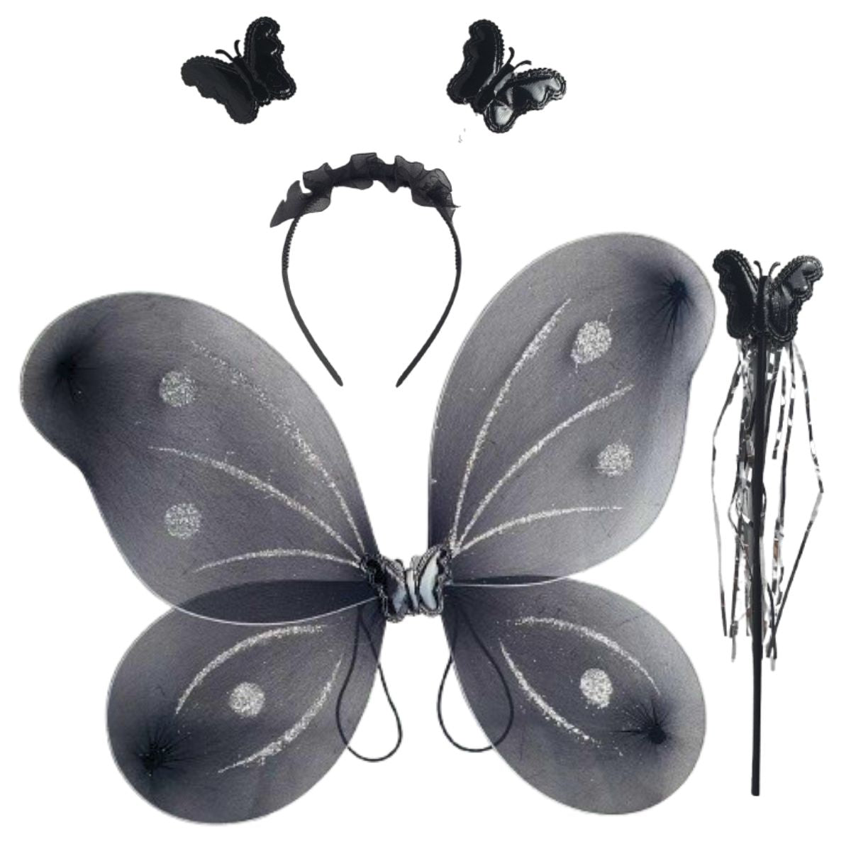 Kit Asa de Borboleta Acessórios Fantasia Carnaval Preto Kit Asa de Borboleta Acessórios Fantasia Carnaval Preto